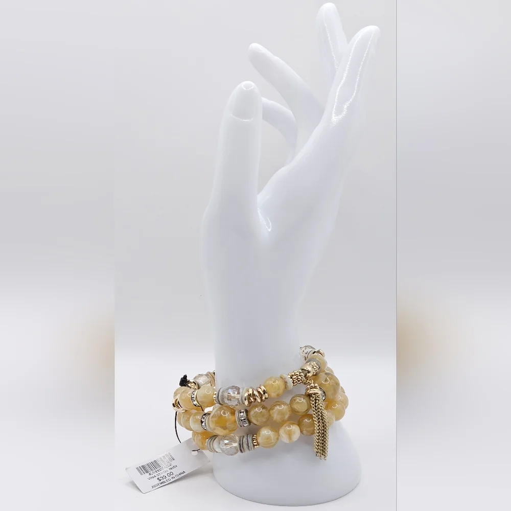 CHICO'S Vinia Tan and Gold Beaded Stretch‎ Bracelet Set